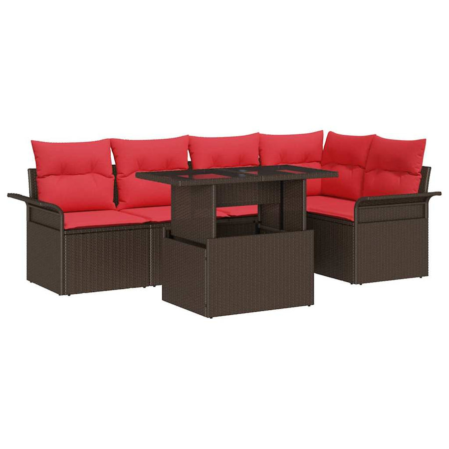 Tuin Sofa Set met kussen met opslag 6 pcs Bruin Poly Rattan