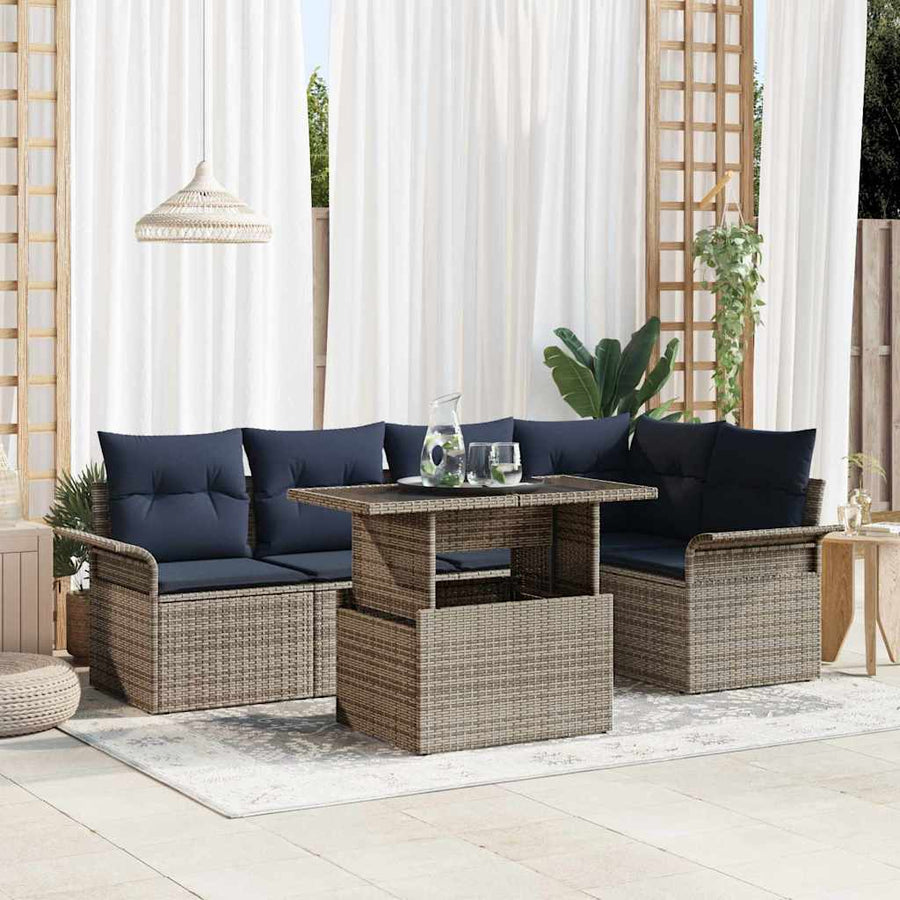 Tuin Sofa Set met kussen met opslag 6 pcs Grijs Poly Rattan