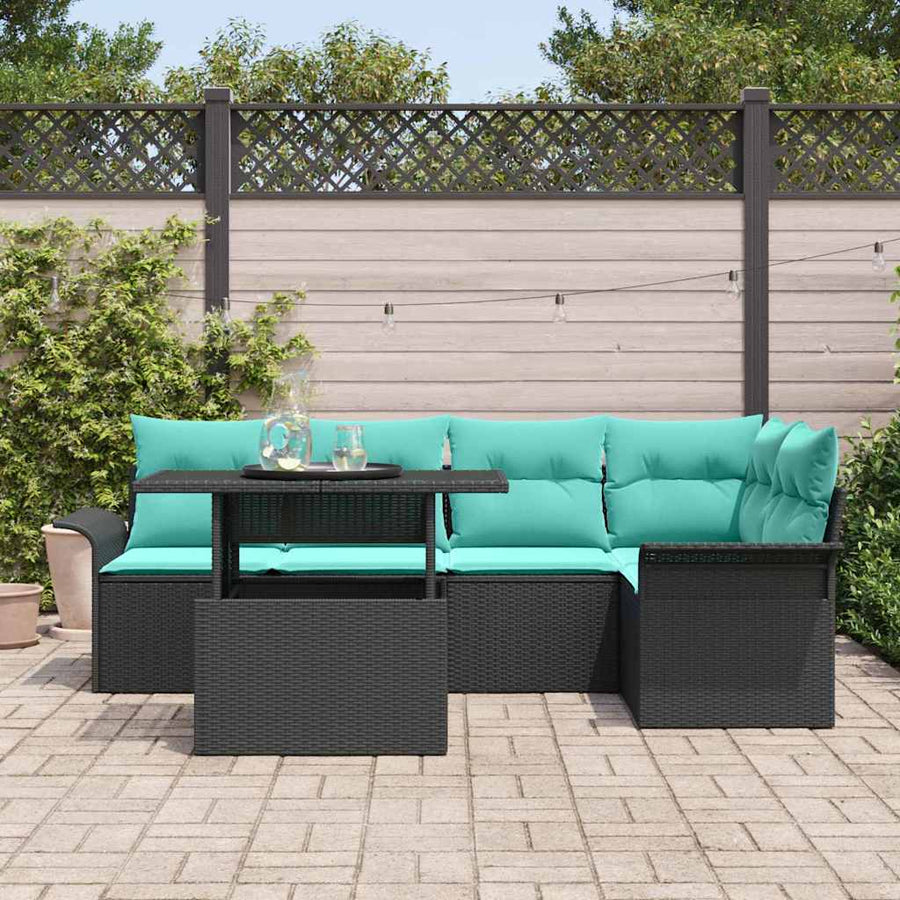 Tuin Sofa Set met kussen met opslag 6 pcs Zwart Poly Rattan