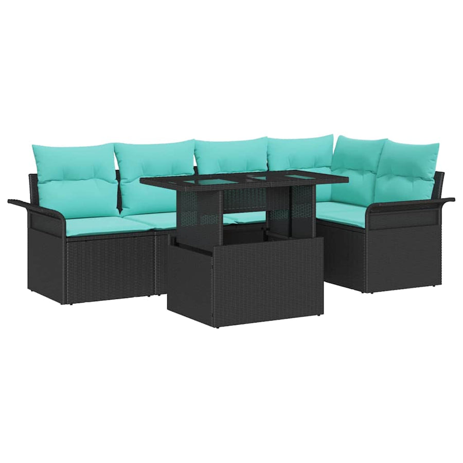 Tuin Sofa Set met kussen met opslag 6 pcs Zwart Poly Rattan