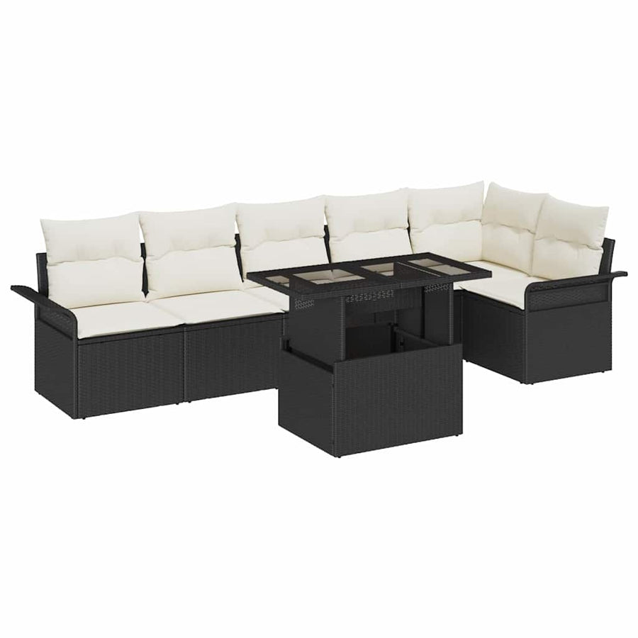 Tuin Sofa Set met kussen met opslag 7 pcs Zwart Poly riet
