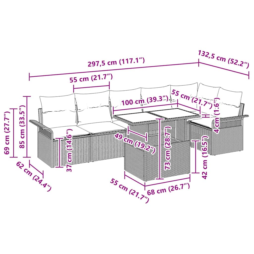 Tuin Sofa Set met kussen met opslag 7 pcs Zwart Poly riet