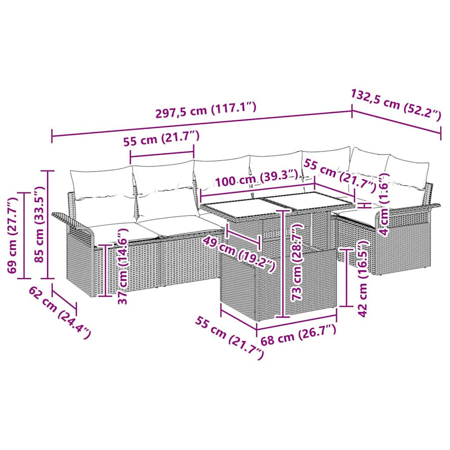 Tuin Sofa Set met kussen met opslag 7 pcs Zwart Poly riet