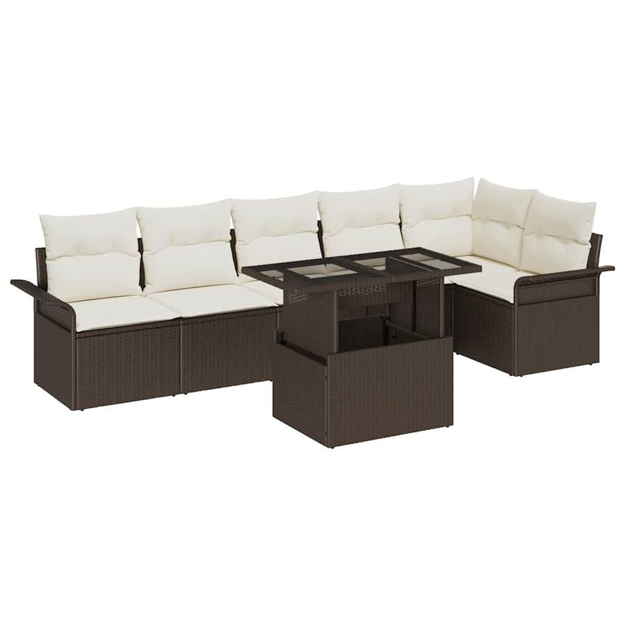Tuin Sofa Set met kussen met opslag 7 pcs Bruin Poly riet