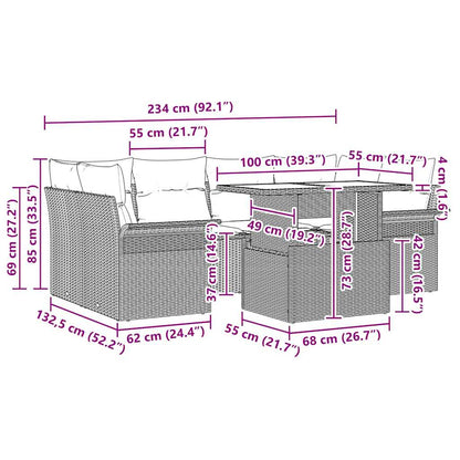 Tuin Sofa Set met kussen met opslag 7 pcs Bruin Poly riet