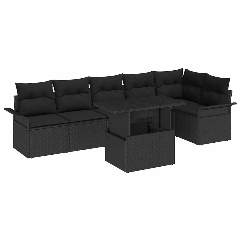Tuin Sofa Set met kussen met opslag 7 pcs Zwart Poly riet