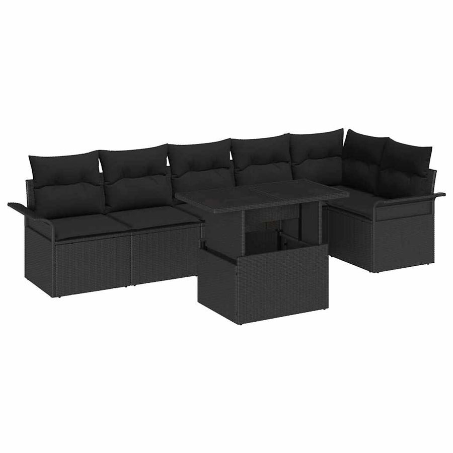 Tuin Sofa Set met kussen met opslag 7 pcs Zwart Poly riet