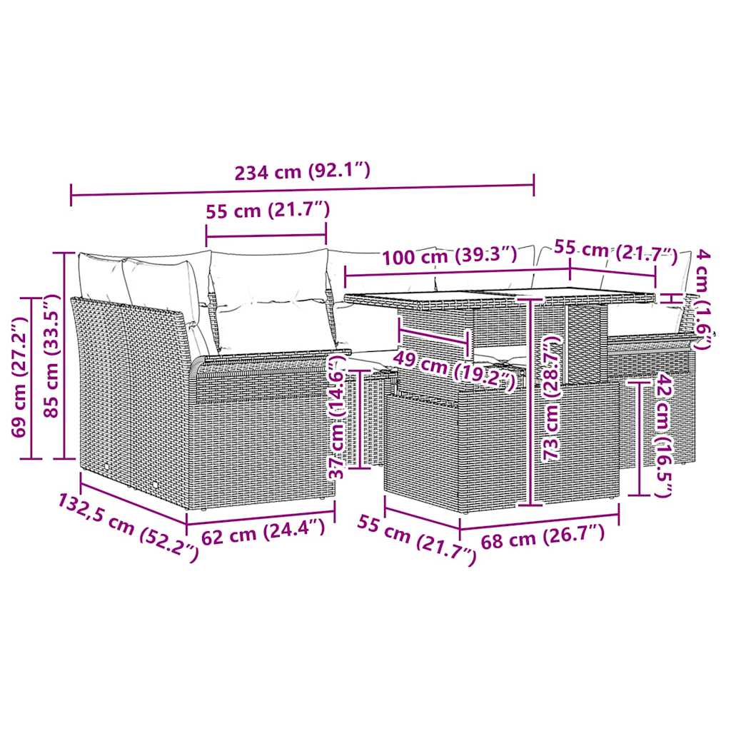Tuin Sofa Set met kussen met opslag 7 pcs Zwart Poly riet