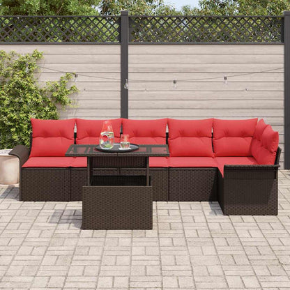 Tuin Sofa Set met kussen met opslag 7 pcs Bruin Poly riet