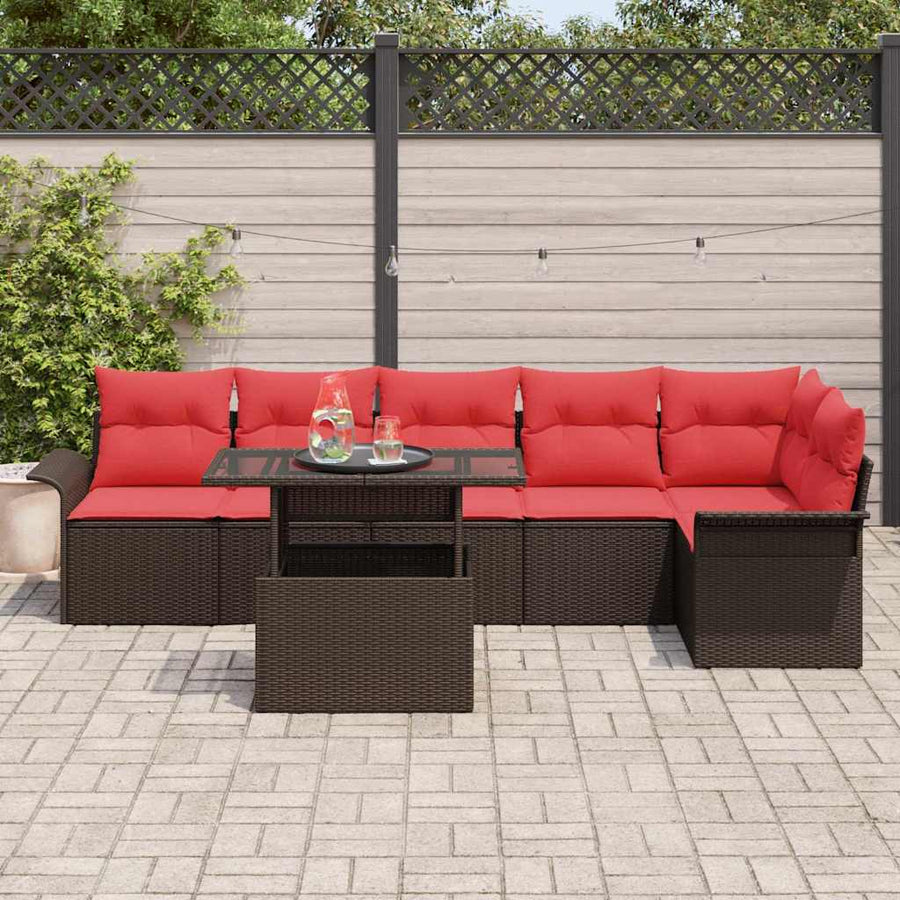 Tuin Sofa Set met kussen met opslag 7 pcs Bruin Poly riet