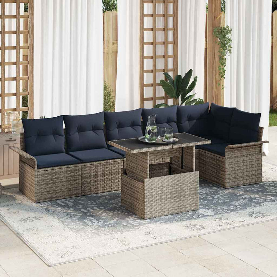Tuin Sofa Set met kussen met opslag 7 pcs Grijs Poly riet