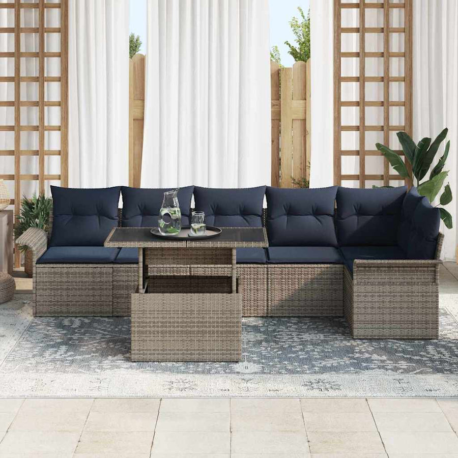 Tuin Sofa Set met kussen met opslag 7 pcs Grijs Poly riet
