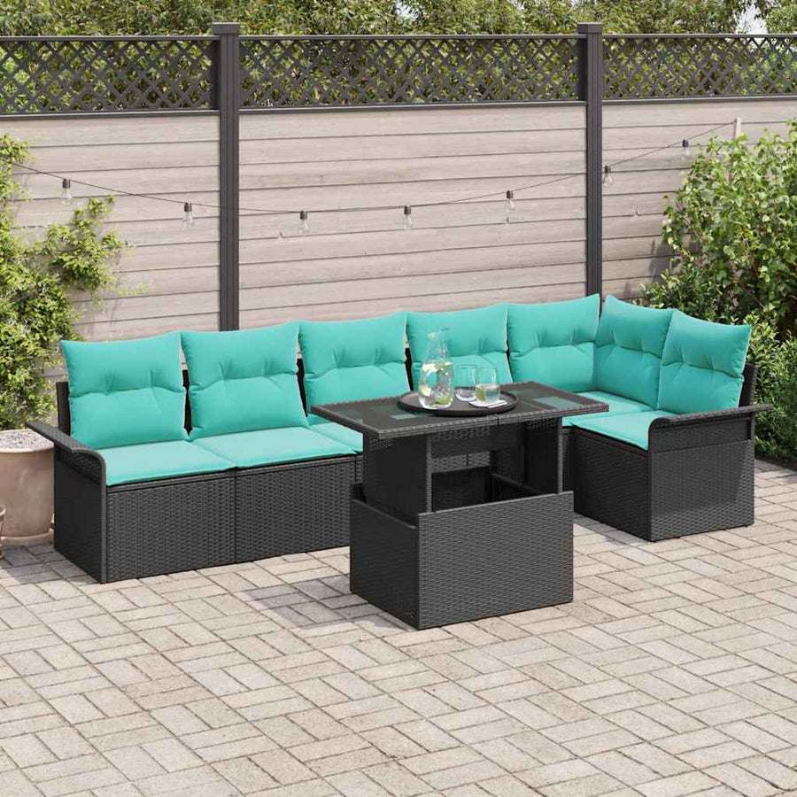 Tuin Sofa Set met kussen met opslag 7 pcs Zwart Poly riet