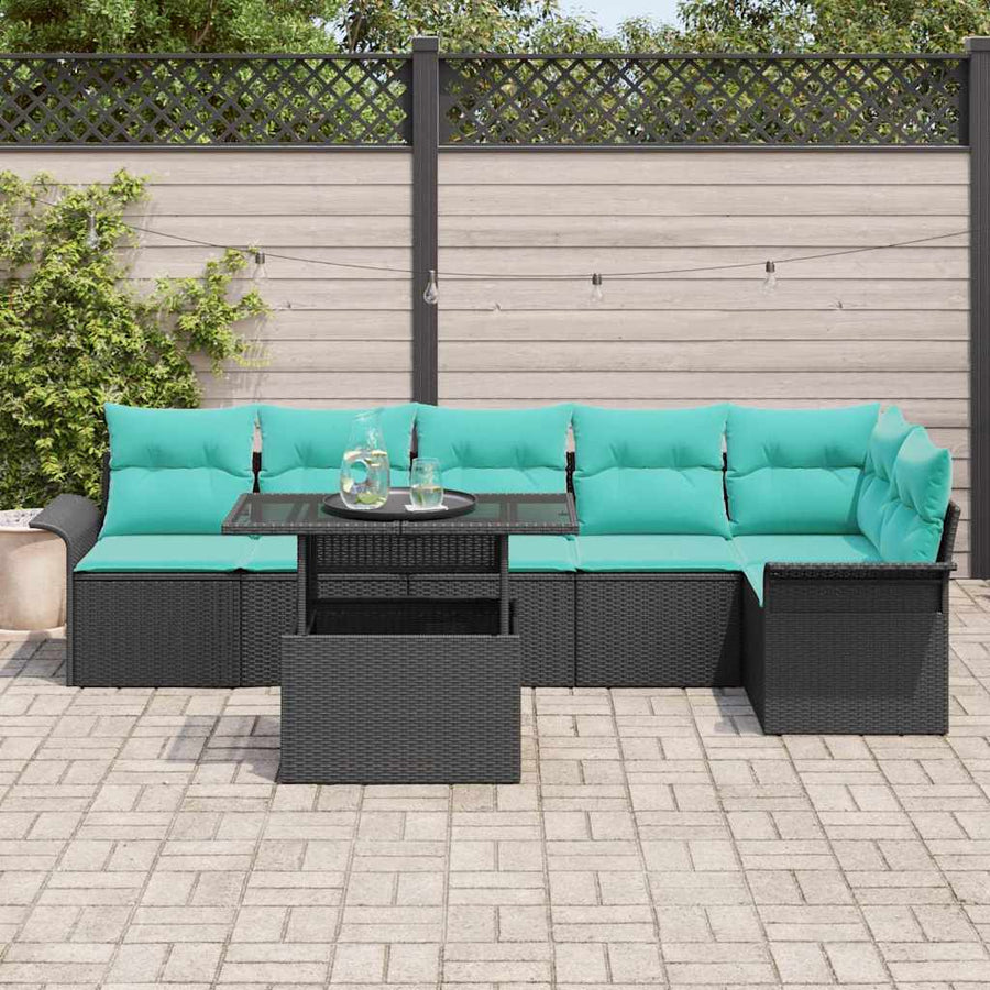 Tuin Sofa Set met kussen met opslag 7 pcs Zwart Poly riet