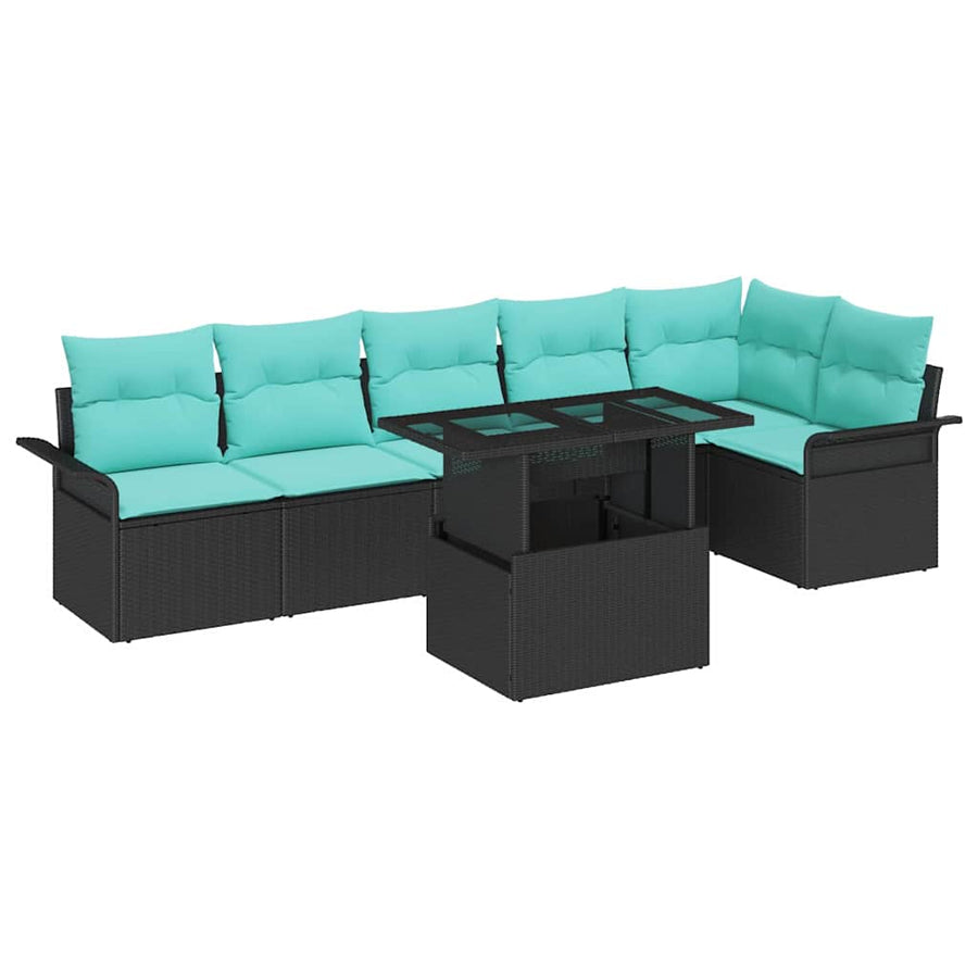 Tuin Sofa Set met kussen met opslag 7 pcs Zwart Poly riet