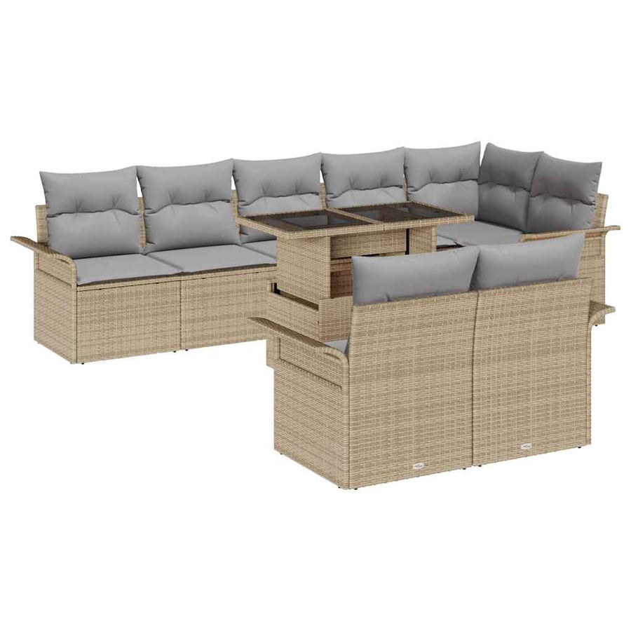 Tuin Sofa Set Met Kussen Met Opslag 9 Pcs Poly Riet beige en lichtgrijs