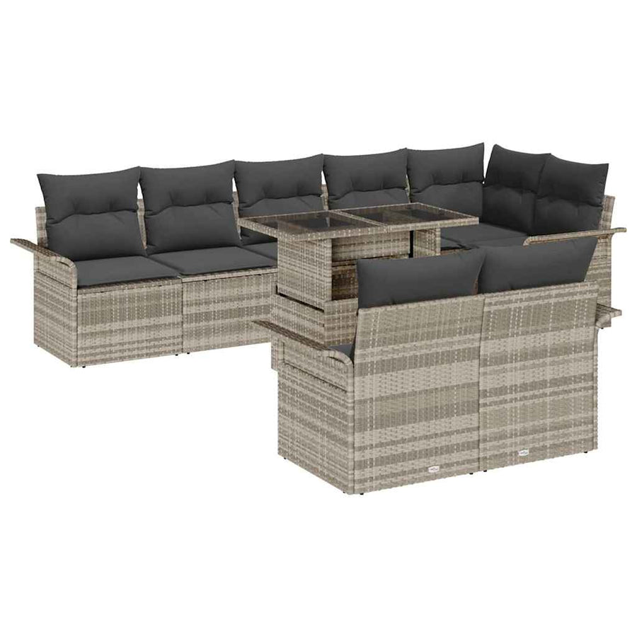 Tuin Sofa Set met kussen met opslag 9 pcs Lichtgrijs Poly riet