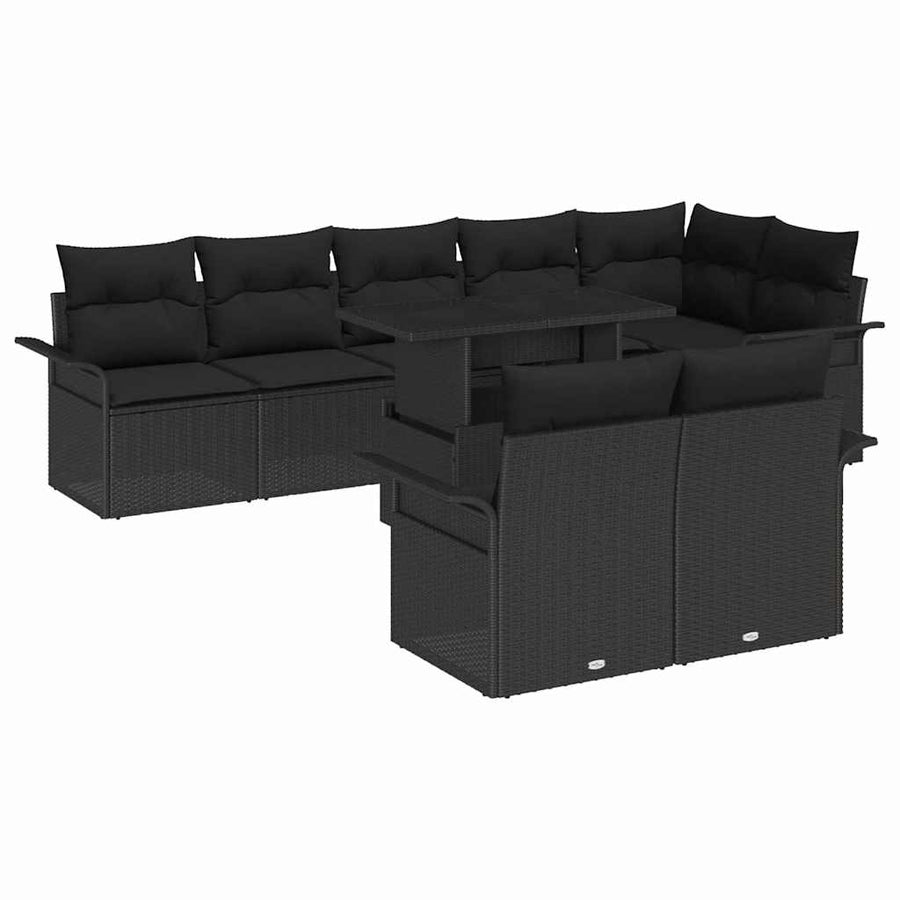 Tuin Sofa Set met kussen met opslag 9 pcs Zwart Poly riet
