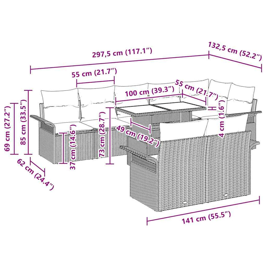 Tuin Sofa Set met kussen met opslag 9 pcs Zwart Poly riet