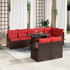 Garden Sofa Set with Cushions and Storage 9 pcs Brown Poly Rattan