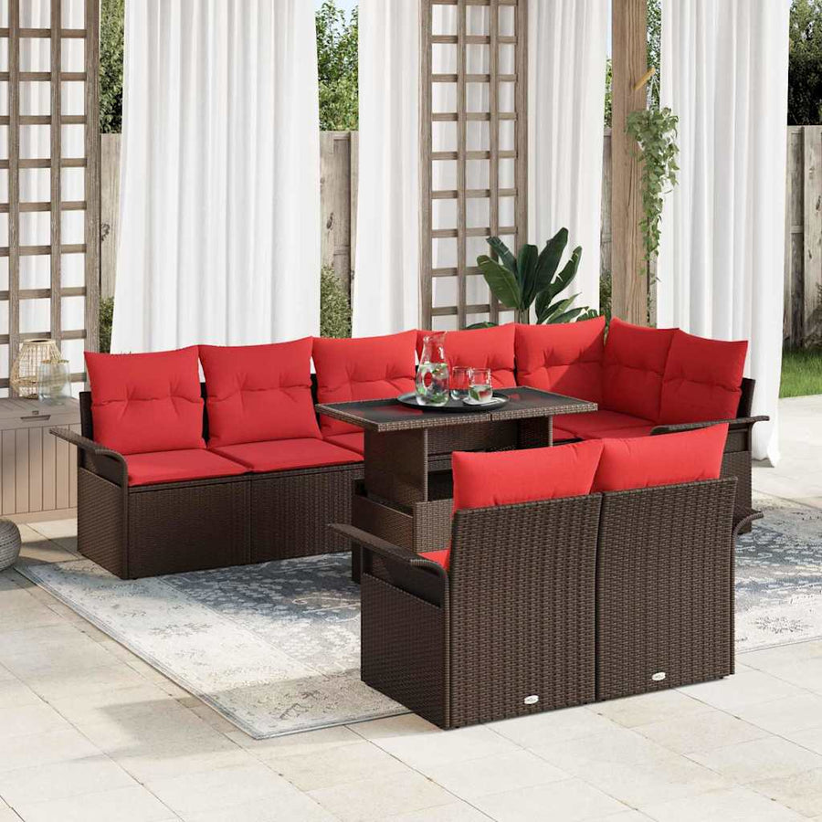 Tuin Sofa Set met kussen met opslag 9 pcs Bruin Poly Rattan