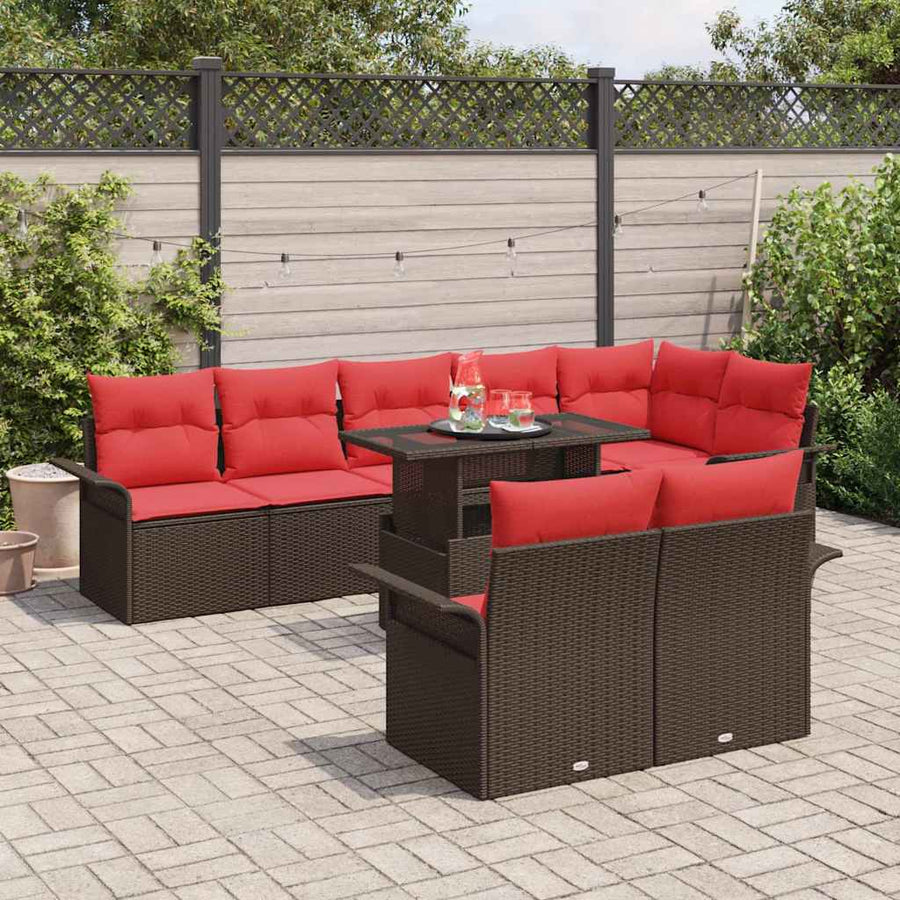 Tuin Sofa Set met kussen met opslag 9 pcs Bruin Poly Rattan