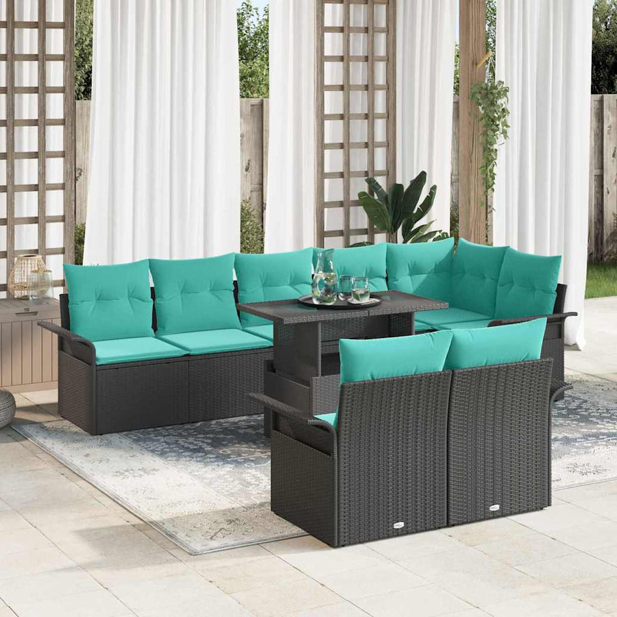Tuin Sofa Set met kussen met opslag 9 pcs Zwart Poly Rattan