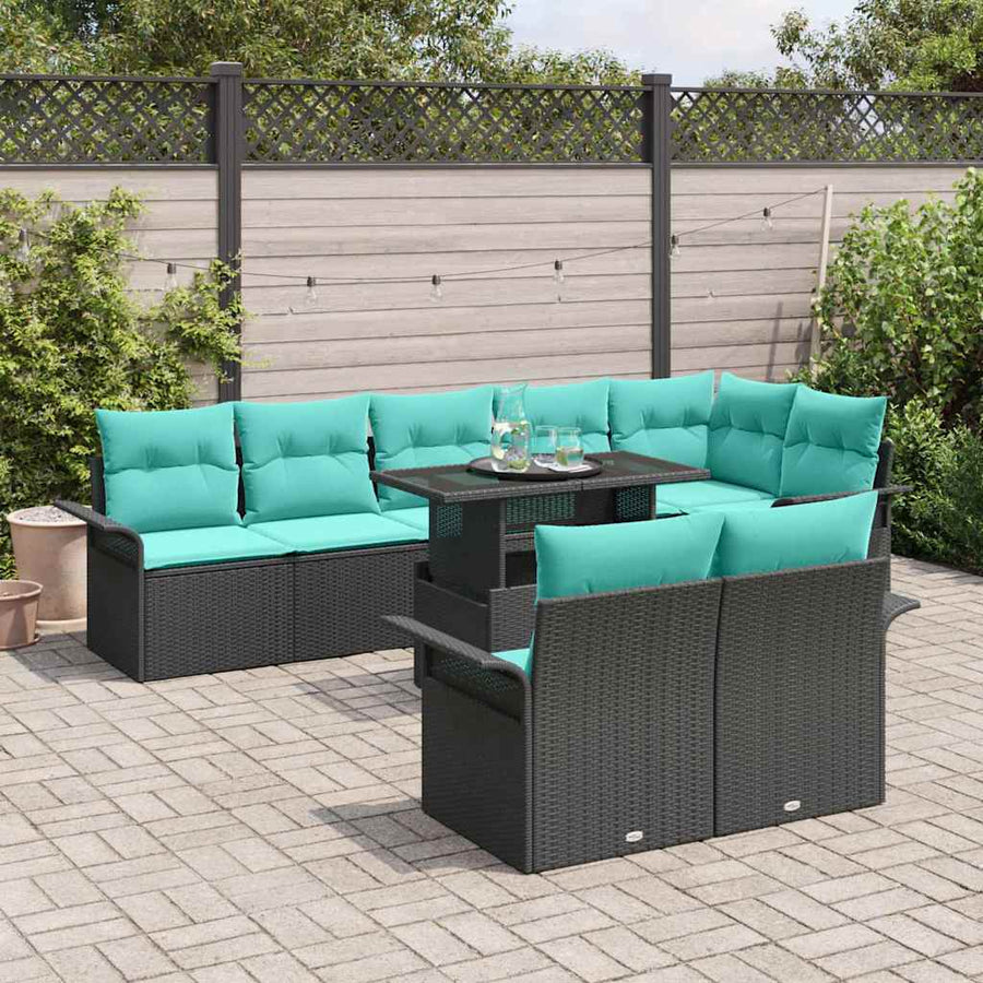 Tuin Sofa Set met kussen met opslag 9 pcs Zwart Poly Rattan