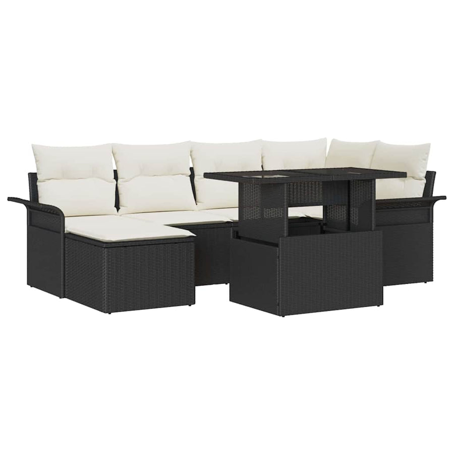 Tuin Sofa Set met kussen met opslag 7 pcs Zwart Poly riet