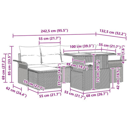 Tuin Sofa Set met kussen met opslag 7 pcs Zwart Poly riet
