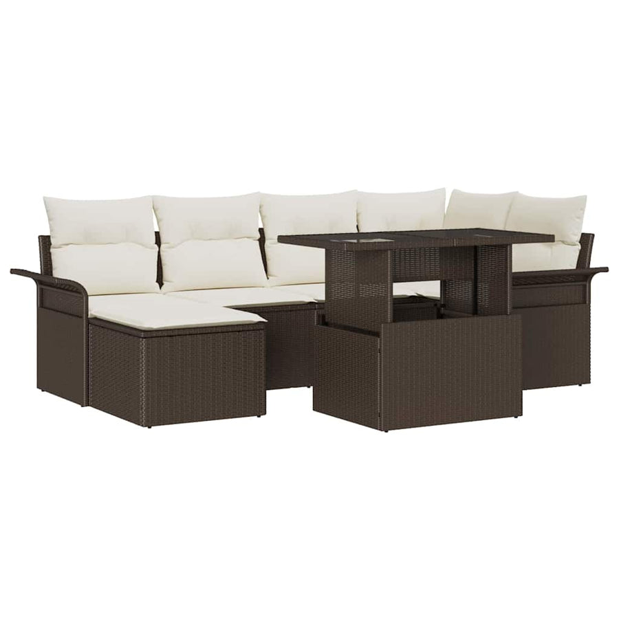 Tuin Sofa Set met kussen met opslag 7 pcs Bruin Poly riet