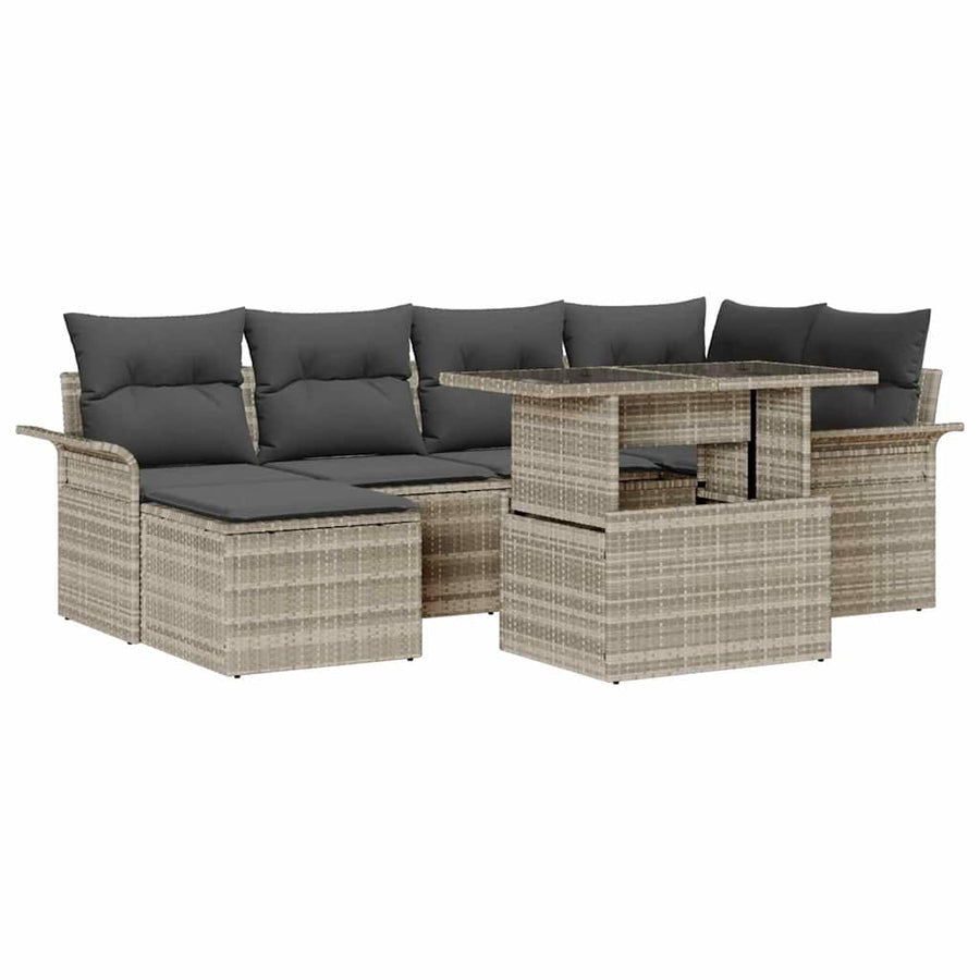 Tuin Sofa Set met kussen met opslag 7 pcs Lichtgrijs Poly riet