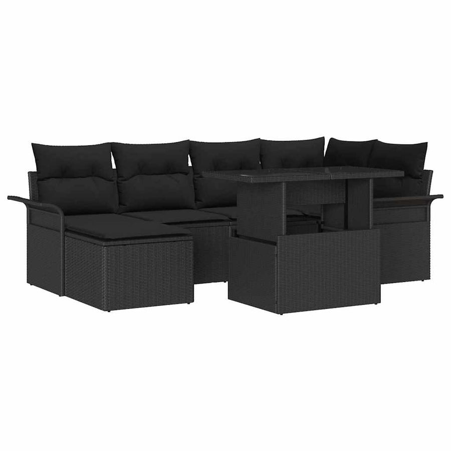 Tuin Sofa Set met kussen met opslag 7 pcs Zwart Poly riet
