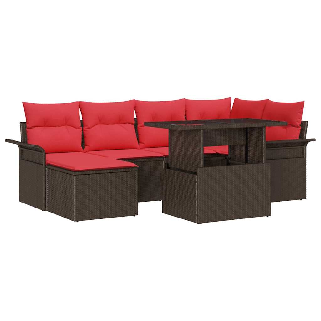 Tuin Sofa Set met kussen met opslag 7 pcs Bruin Poly Rattan