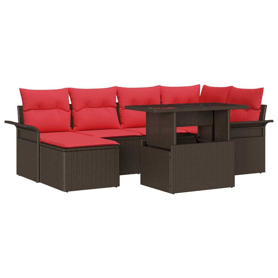 Tuin Sofa Set met kussen met opslag 7 pcs Bruin Poly Rattan
