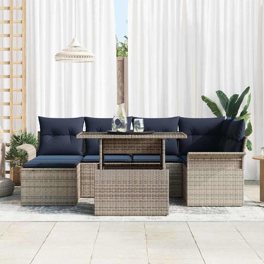 Tuin Sofa Set met kussen met opslag 7 pcs Grijs Poly Rattan