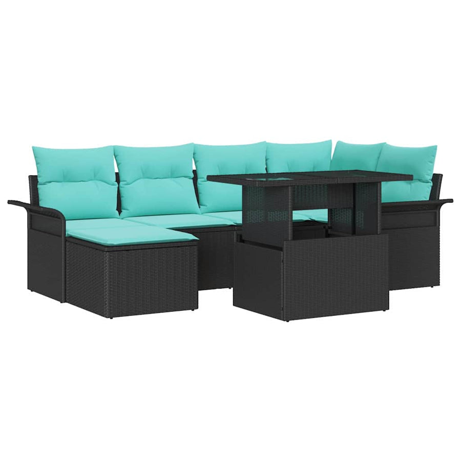 Tuin Sofa Set met kussen met opslag 7 pcs Zwart Poly Rattan