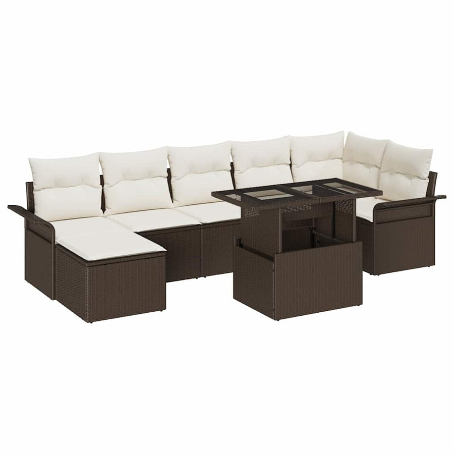 Tuin Sofa Set met kussen met opslag 8 pcs Bruin Poly riet