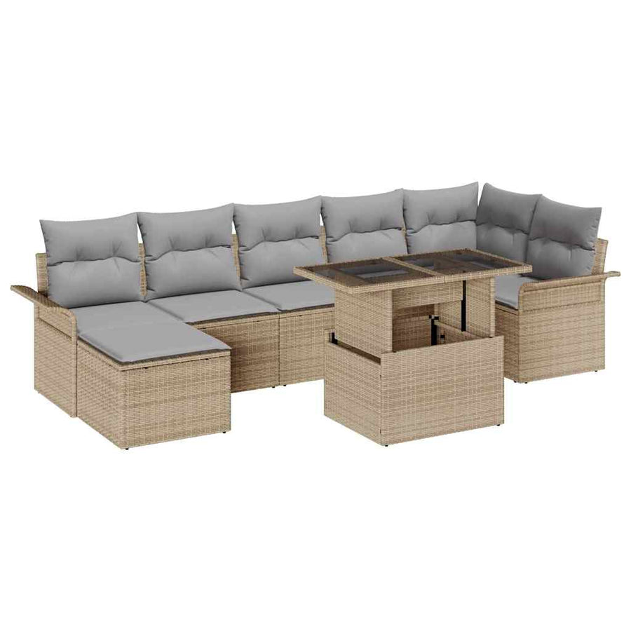 Tuin Sofa Set Met Kussen Met Opslag 8 Pcs Poly Riet beige en lichtgrijs