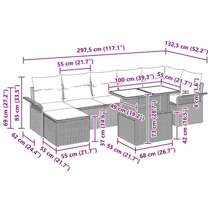 Tuin Sofa Set met kussen met opslag 8 pcs Lichtgrijs Poly riet