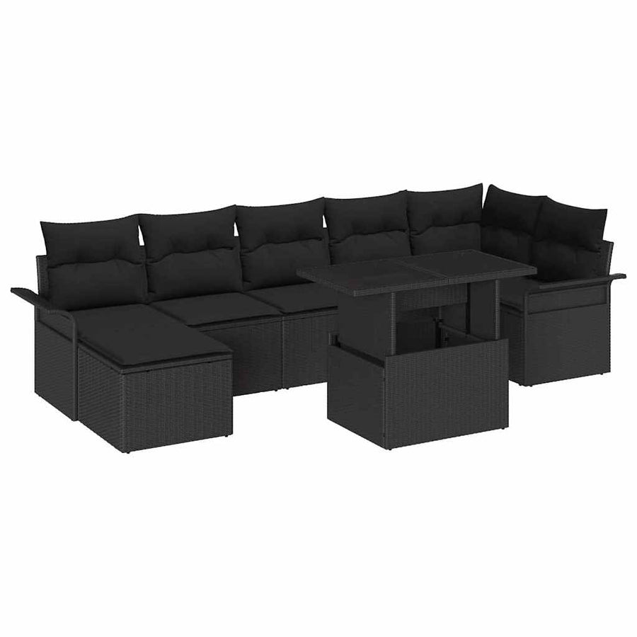 Tuin Sofa Set met kussen met opslag 8 pcs Zwart Poly riet