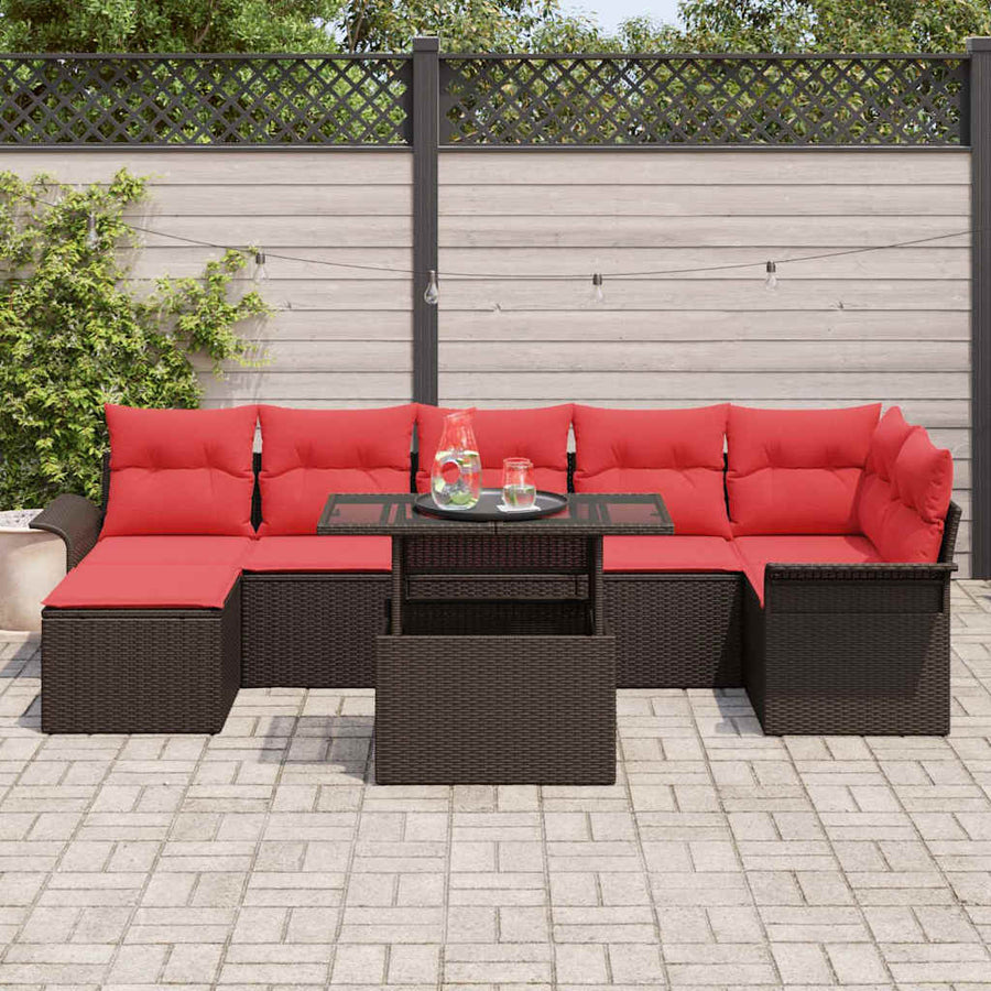 Tuin Sofa Set met kussen met opslag 8 pcs Bruin Poly Rattan