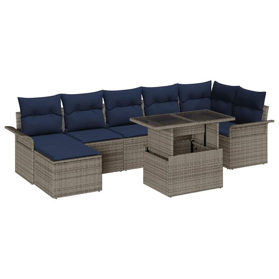 Tuin Sofa Set met kussen met opslag 8 pcs Grijs Poly Rattan