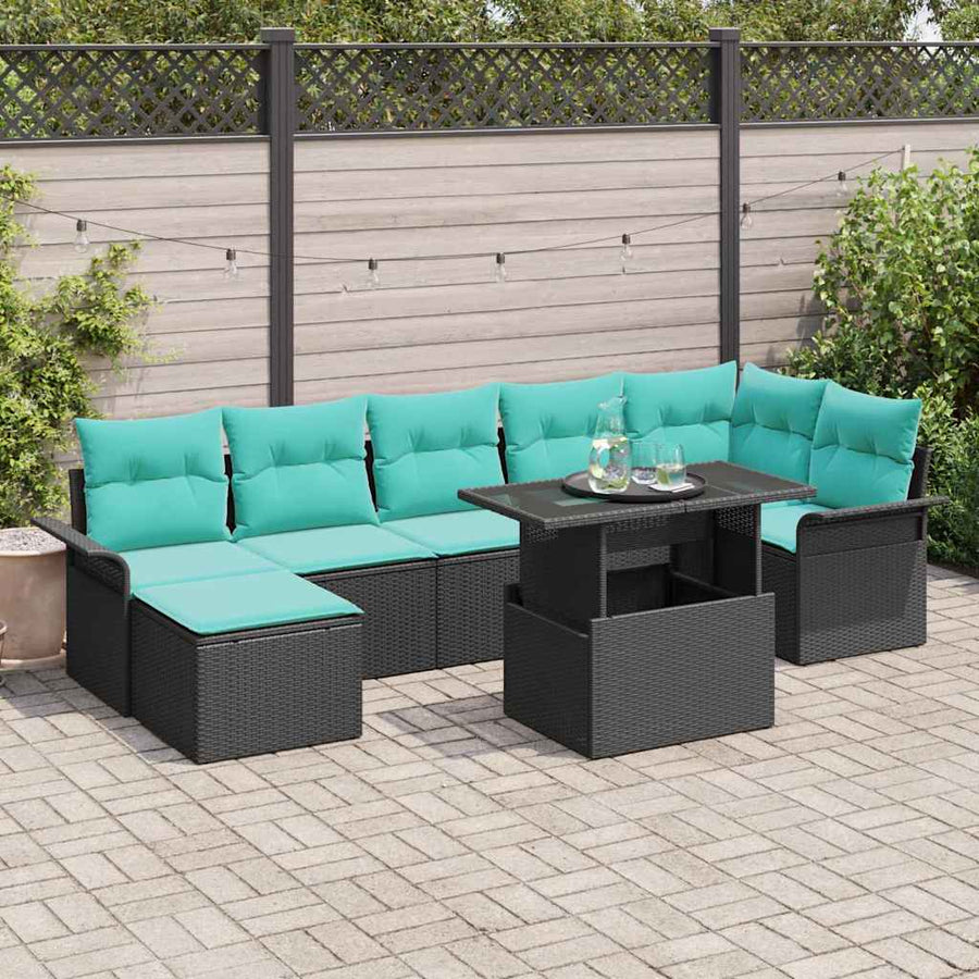 Tuin Sofa Set met kussen met opslag 8 pcs Zwart Poly Rattan