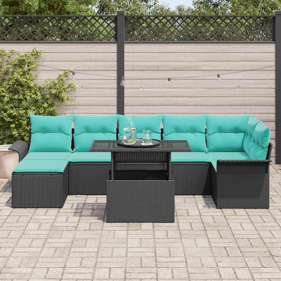 Tuin Sofa Set met kussen met opslag 8 pcs Zwart Poly Rattan