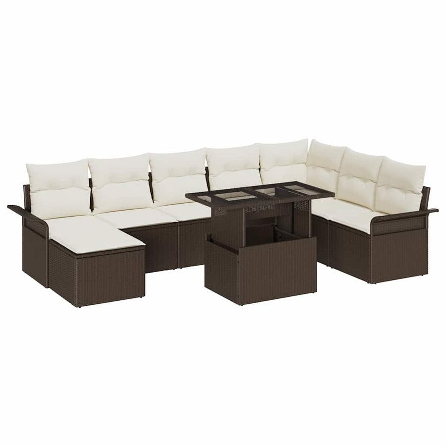 Tuin Sofa Set met kussen met opslag 9 pcs Bruin en Crème