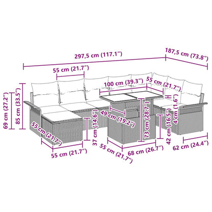 Tuin Sofa Set met kussen met opslag 9 pcs Bruin en Crème