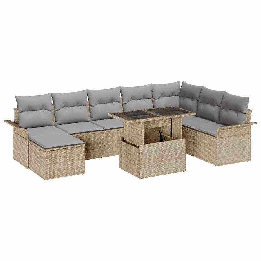 Tuin Sofa Set Met Kussen Met Opslag 9 Pcs En Licht Grijs beige en lichtgrijs