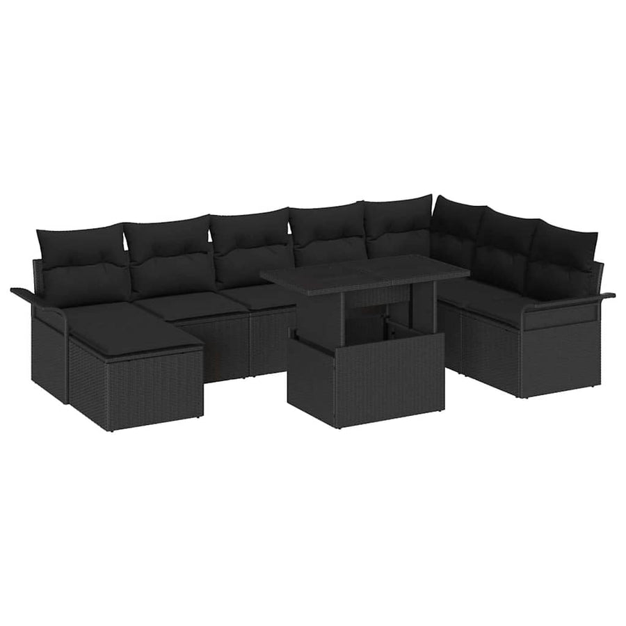 Tuin Sofa Set 9 pcs Zwart Poly Rattan en Poedergecoat Staal