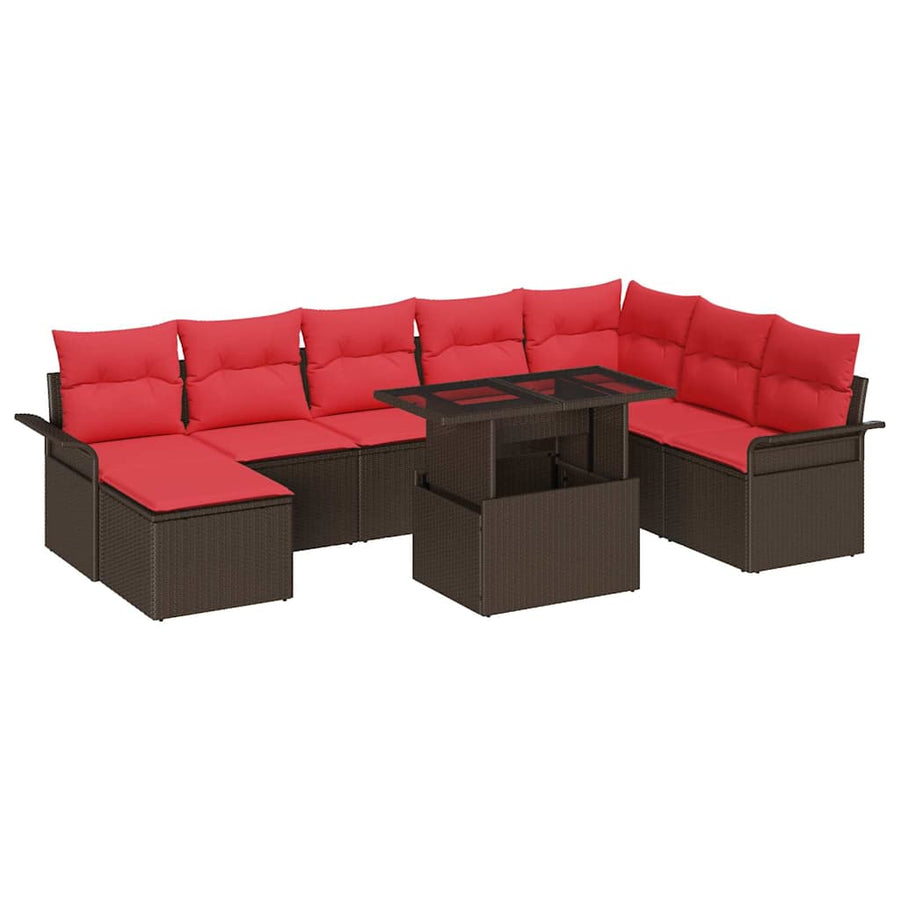 Tuin Sofa Set met kussen 9 pcs Bruin Poly Rattan